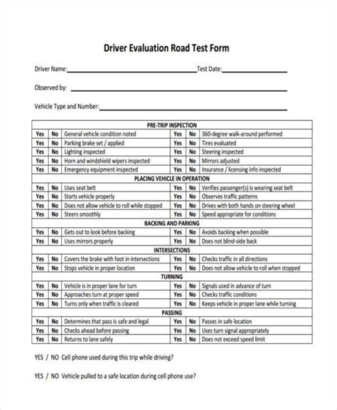 driver road test evaluation form   gambaran