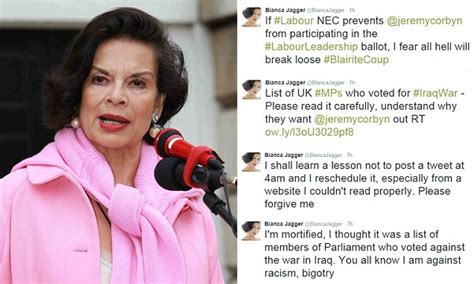 bianca jagger apologises for tweeting link to racist list daily mail