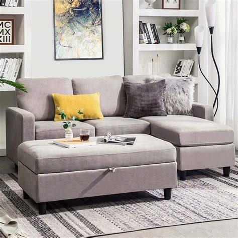 honbay grey sectional couch  ottoman convertible  shaped chaise sofa set sectional