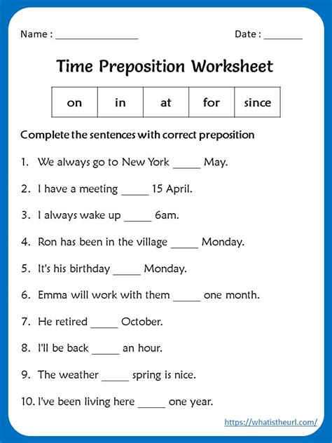 time preposition worksheets   grade preposition worksheets