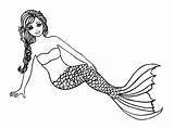Mermaid Coloring Pages Resting Print Version sketch template