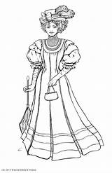 Coloring Pages Victorian Woman Colouring Fashion Dress Draw Adult Dresses Printable Ladies Color Women Book Lady Drawing Adults Print Clothes sketch template