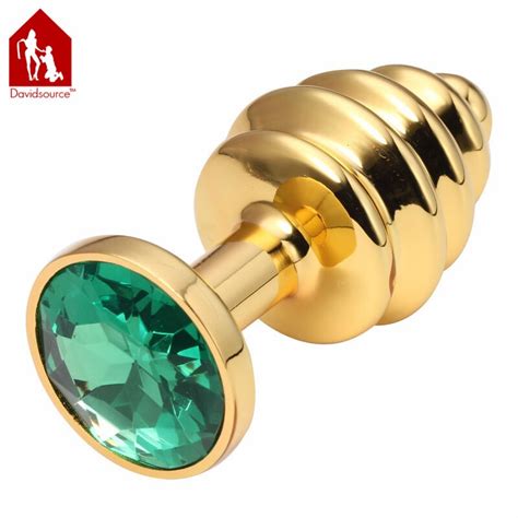 Davidsource Jeweled Metal Golden Bumped Screw Threads Butt Plug S Size