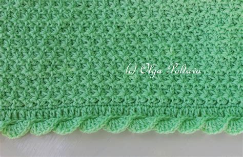 lacy crochet star stitch baby blanket  scalloped trim