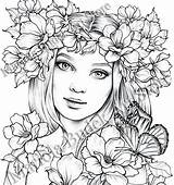 Coloring Pages Lady Spring Mariola Budek Premium Printable Colouring Adult Etsy Fairy Book Grayscale Print Colorier Coloriage Find Mandala Color sketch template