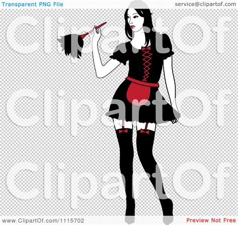 clipart sexy dusting french maid wearing garters and a red