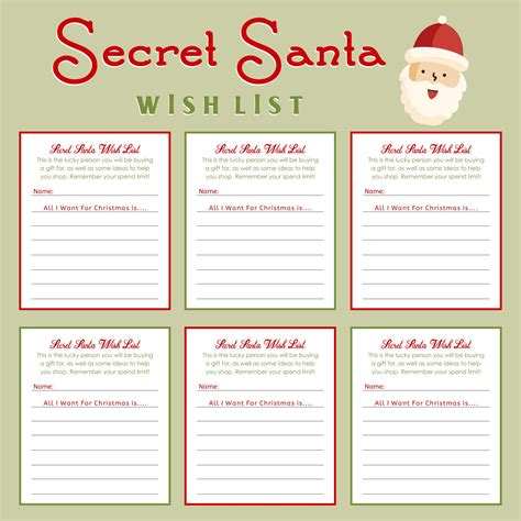 secret santa list printable     printablee