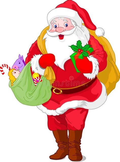 walking santa claus carrying  gift bag isolated   white