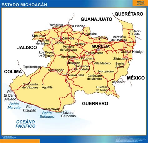 mapa estado michoacan mapas  mexico usa  canada de pared murales
