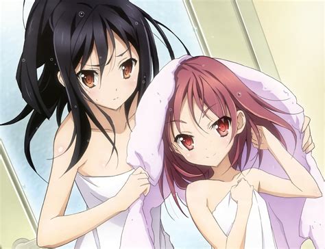 two anime girls wearing bathroom towels hd wallpaper wallpaper flare