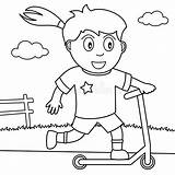 Coloring Push Scooter Girl Park Kids Playing Illustration Colouring sketch template