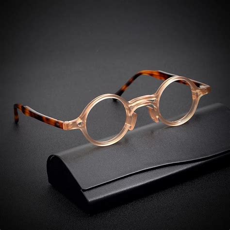 Vintage Small Box Acetate Eyeglasses Frame Men Round Luxury Brand
