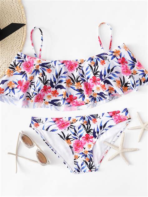 floral ruffle off the shoulder bikini set printed bikini