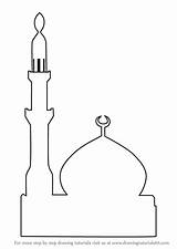 Drawing Mosque Simple Draw Kids Outline Template Step Islam Coloring Drawings Islamic Sketch Tutorials sketch template