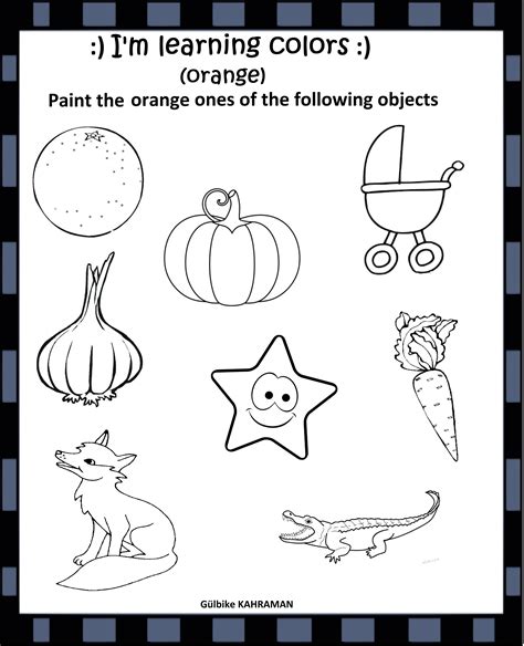 kindergarten worksheets color orange renkler okul okul oencesi
