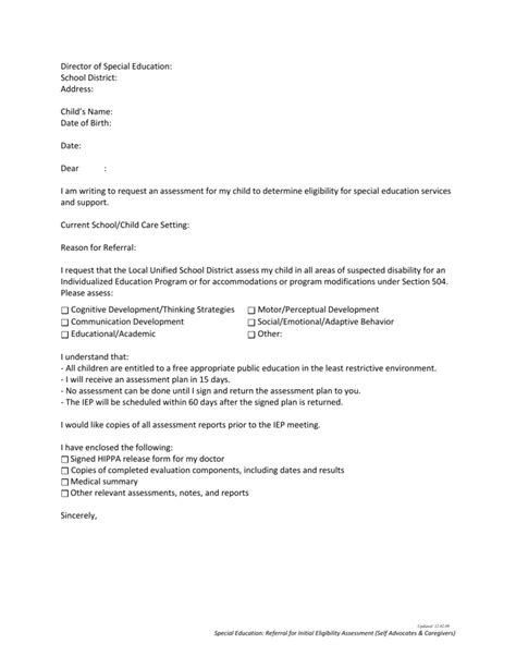 sample letter request  iep evaluation