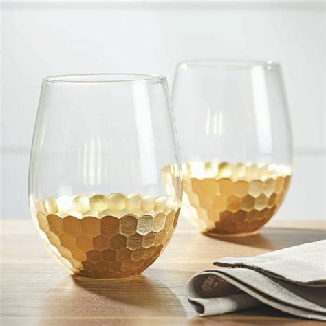 Better Homes And Gardens Stemless Honeycomb Gold Wine Glasses 2 Piece