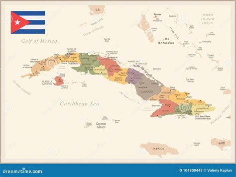 Cuba Mapa Y Bandera Del Vintage Ejemplo Detallado Del Vector Stock