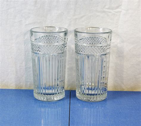 Vintage Glass Tumblers 2 16 Oz Libbey Usa Clear Ribbed Glasses