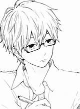 Anime Glasses Boy Hair Cute Guy Boys Manga Coloring Pages Template Hibi Spiky Shy Chouchou He Guys sketch template