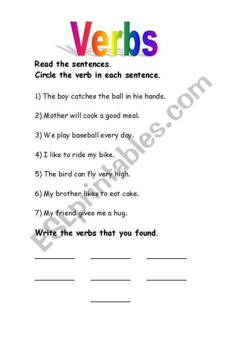 english worksheets verbs