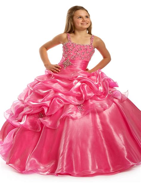 hot pink kids party gowns beads sequins  girls pageant dresses  flower girl dresses