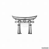 Gate Torii Drawing Japanese Paintingvalley sketch template