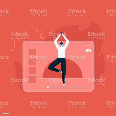 Girl Coach Conducts A Yoga Lesson Live Teaching Yoga Online Concept