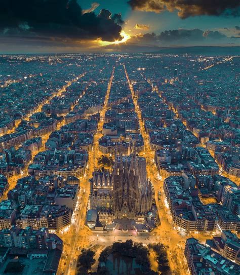 night lights  barcelona  aerial view barcelona city barcelona spain