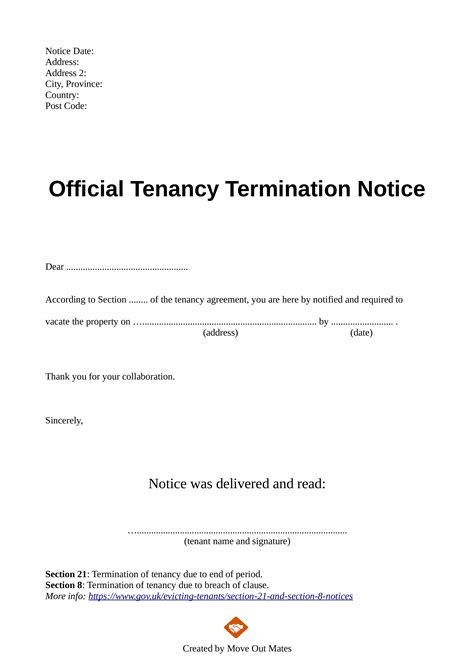 tenant notice  terminate lease template