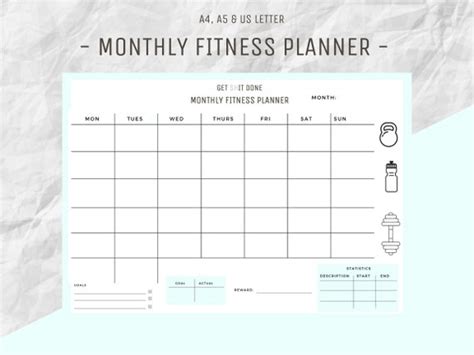 monthly fitness printable planner fitness tracker workout etsy