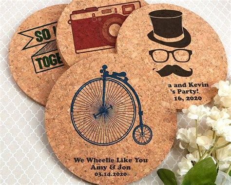 personalized round cork coasters my wedding favors