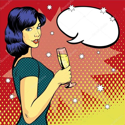 Woman With Wine Glass In Pop Art Retro Style Comic Vector
