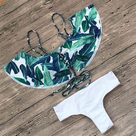 2018 swimwear women lotus leaf brazilian bikini high waist bandage