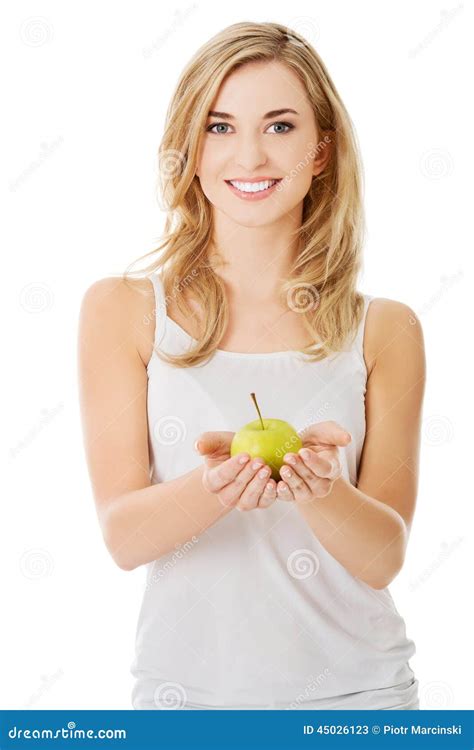 Woman With A Green Apple Stock Image Image Of Attractive 45026123