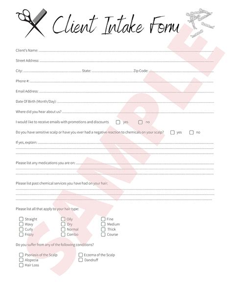 Hair Salon Client Intake Form Hair Stylist New Client Etsy Free Nude