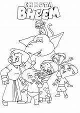 Coloring Bheem Chota Pages Team Print sketch template
