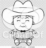 Gunslinger Sitting Boy Happy Outlined Coloring Clipart Vector Cartoon Thoman Cory sketch template