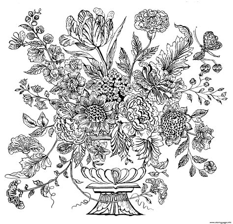 complex flower vase  mural tile coloring page printable