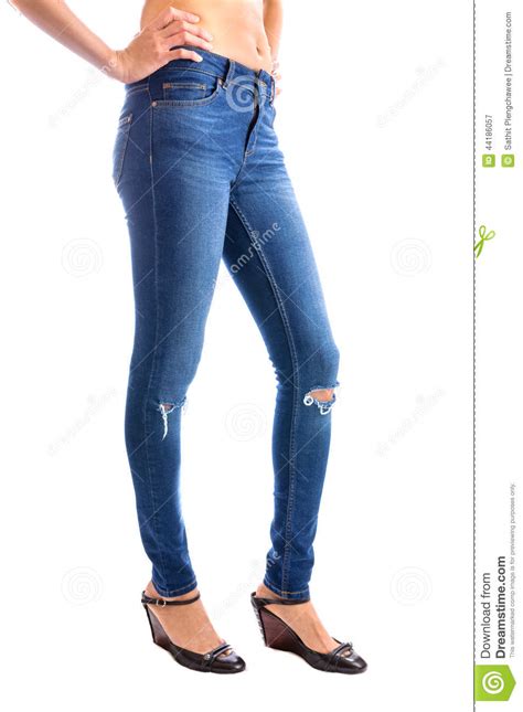 jeans woman waist wearing jeans stock photo image