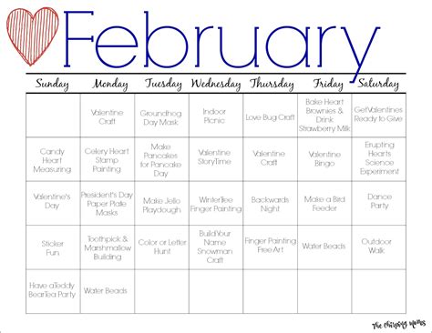 february printable activity calendar  kids  chirping moms