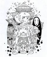 Ghibli Coloring Chihiro Viaje Miyazaki Viagem Personajes Dibujos Spirited Howl Haku Tatuaje Totoro Bonitos Tapiz Rojo Animes sketch template