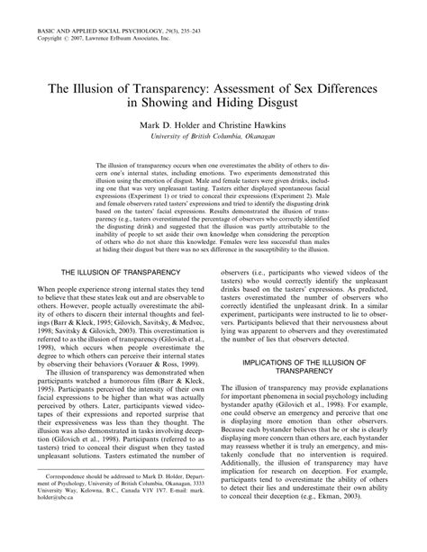 Pdf The Illusion Of Transparency Assessment Of Sex