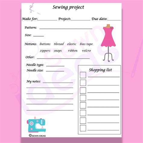 sewing project planner printable  printable templates