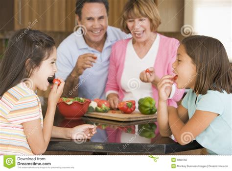 family preparing meal  stock photo image  girls family