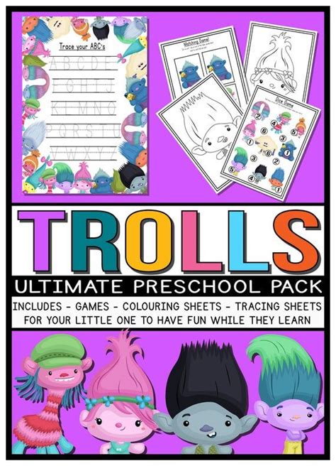 trolls theme preschool activities printable  day care