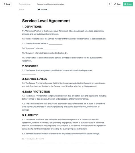 service level agreement sla template