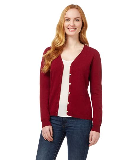 red womens cashmere merino luxurious  neck cardigan woolovers au