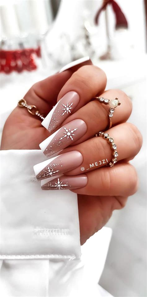 festive christmas nails trendy snowflake french nails