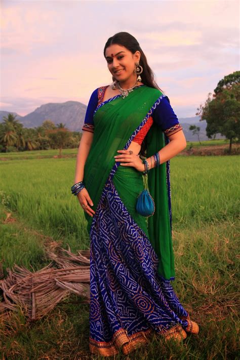 hansika motwani in half saree from tamil movie aranmanai stylish designer sarees lehengas